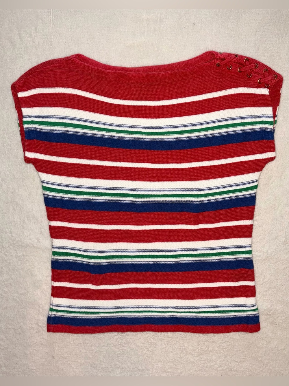 Vintage Lauren Ralph Lauren Red Striped Linen Cotton Sweater